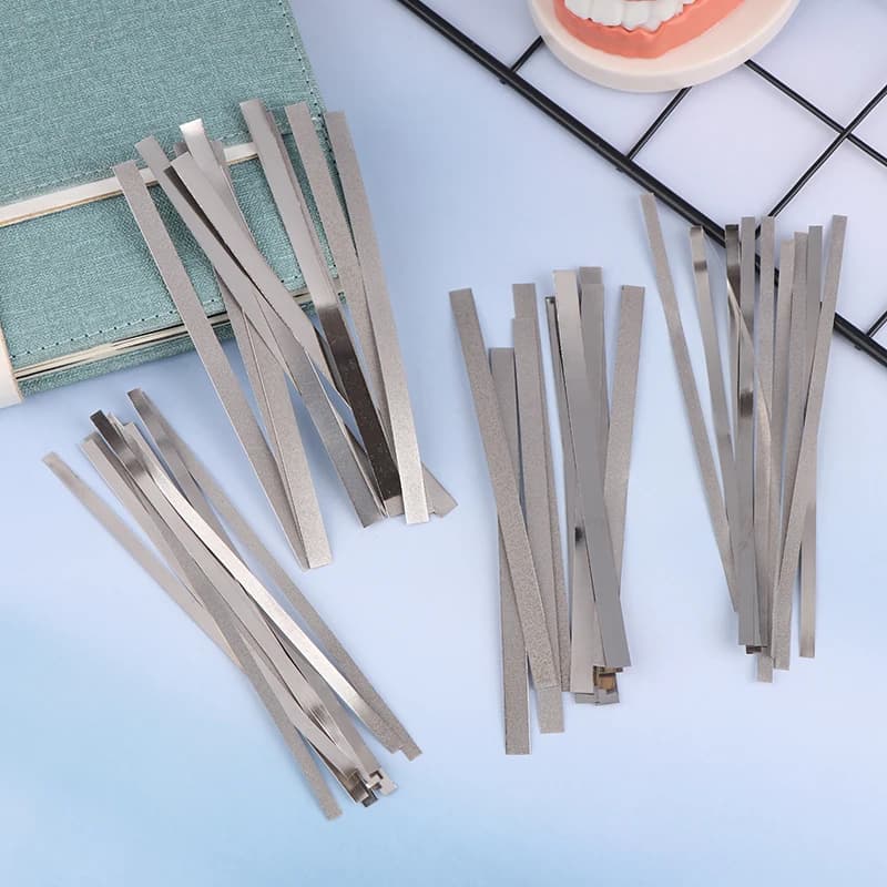 10 Pieces Abrasive Strips in Metal for Dental Polishing, Monofacial/Bifacial 0.4/0.6mm, Denti Grinding Tool, Dentale Whitening Materials