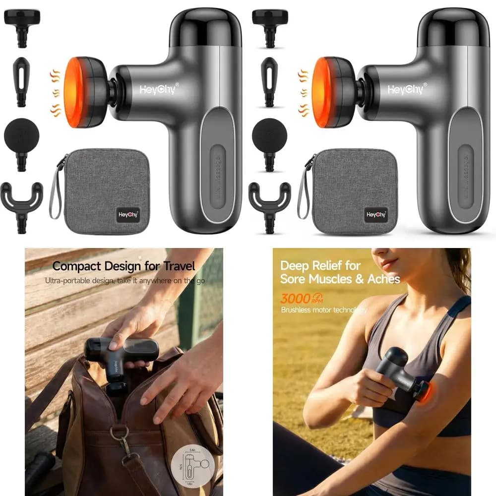 Deep Massage Gun Heated, Muscular Massage Percussion Portable with 4 Athletes Accessories
