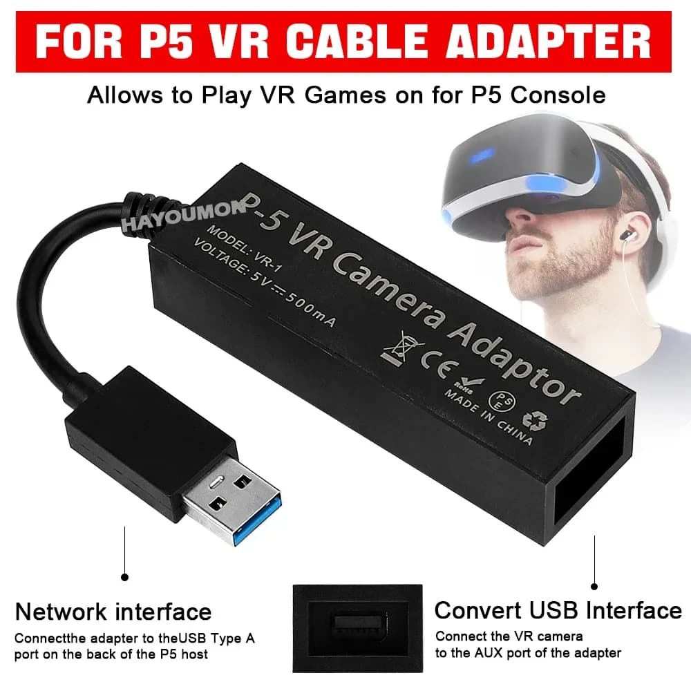 Adattatore Cavo VR per PS5, Connettore USB 3.0 per Mini Fotocamera PS VR, Adattatore Cavo da PS VR a P5 per Accessori Gaming PS5