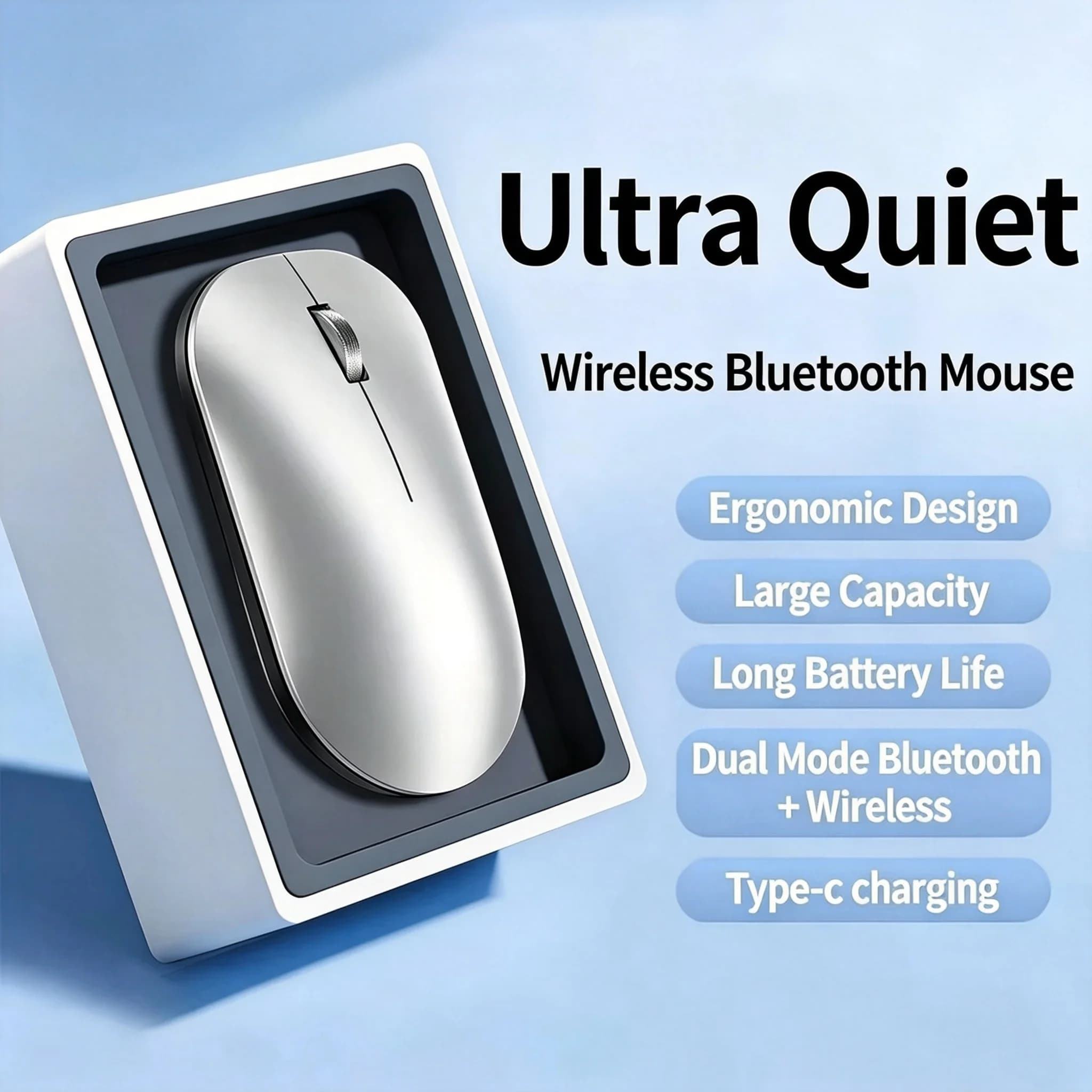 Lenovo Wireless Bluetooth Mouse 2.4G Dual Mode Type-C Charging Silent Ergonomic Portable Laptop Office Gaming Universal Mouse