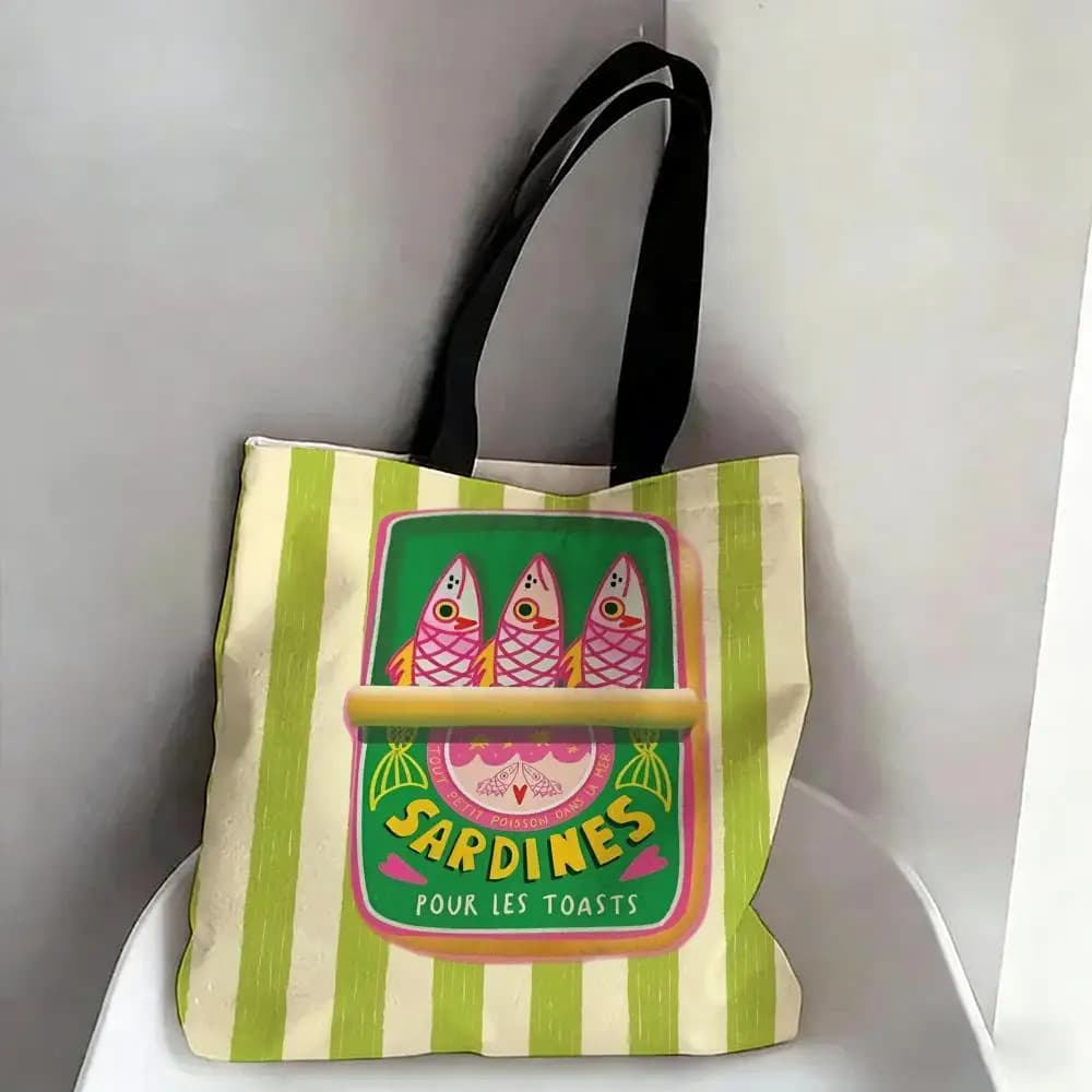 Borse alla Moda INS Sardine, Borsa a Tracolla in Tela con Stampa su Due Lati, Borsa per lo Shopping, Regalo, Borse Ecologiche