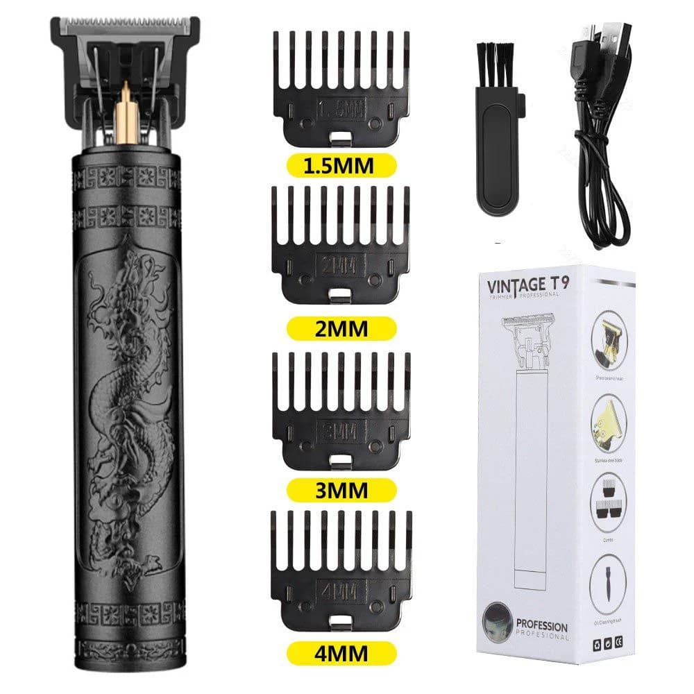 USB Rechargeable Vintage T9 Hair Trimmer for Men Professional Barber Hair Clipper Beard Edge Cutting Machine with Guide Combs