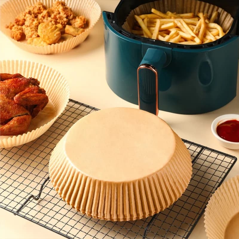 Confezione da 100 Fogli di Carta per Friggitrice ad Aria - Preparazione Antipasti per il Ringraziamento, Assorbimento del Grasso e Cottura Senza Disordine