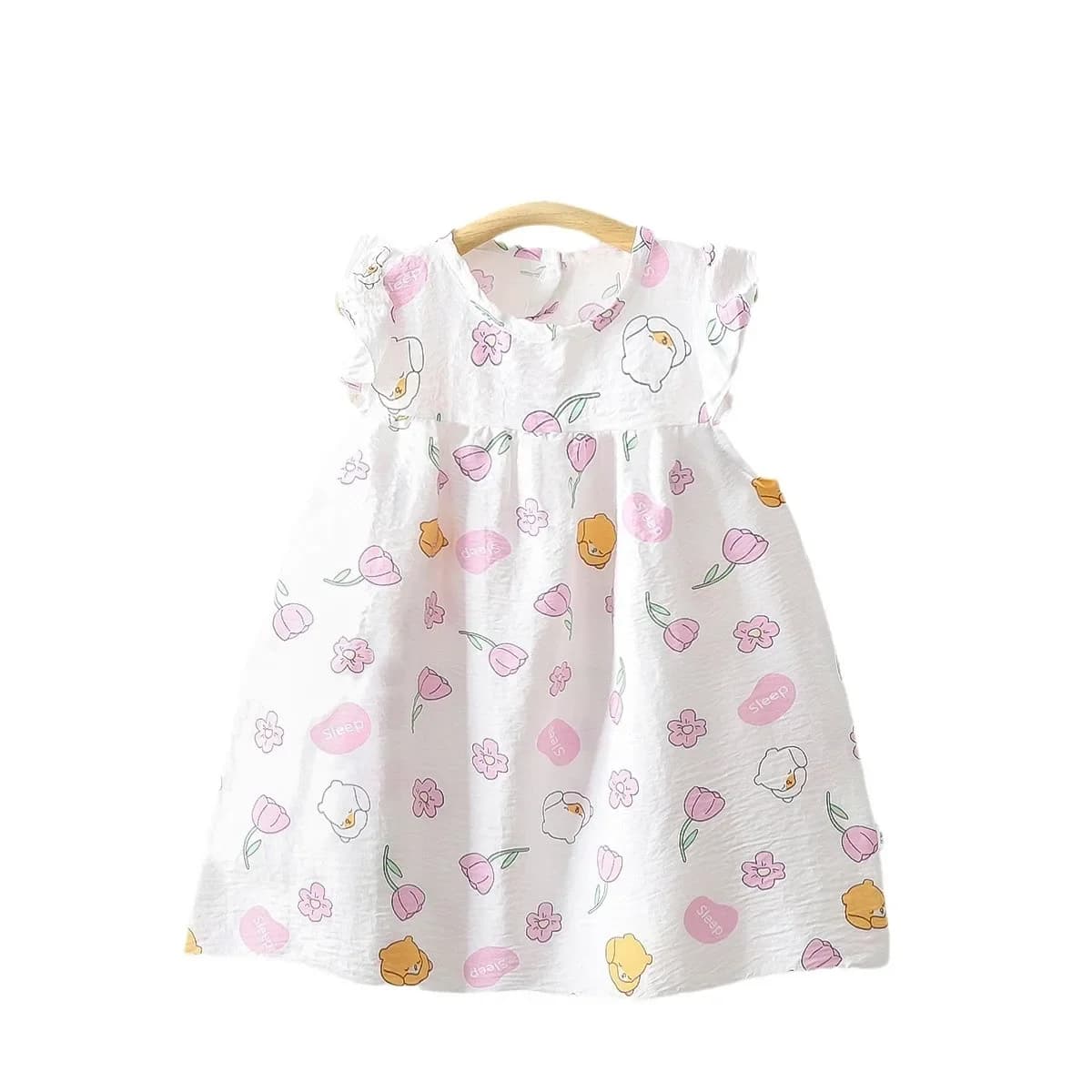 Nuovo Vestito Estivo Senza Maniche per Bambina con Stampe Delicate, Dettagli alla Moda con Maniche a Sbuffo, Gonna per Uso Quotidiano Casual, Abito per Bambini