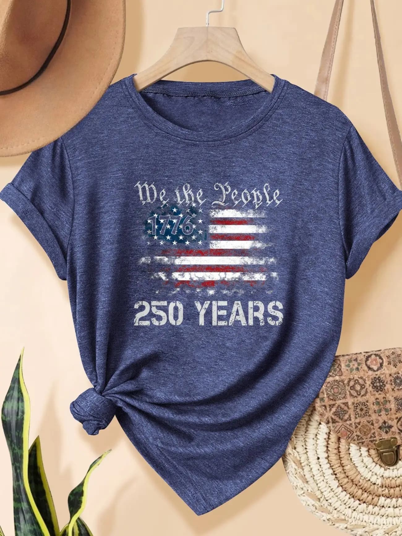 Plus size women's short sleeve T-shirt We The People 1776 Flag 250 Years breathable fabric summer outfits women's clothing