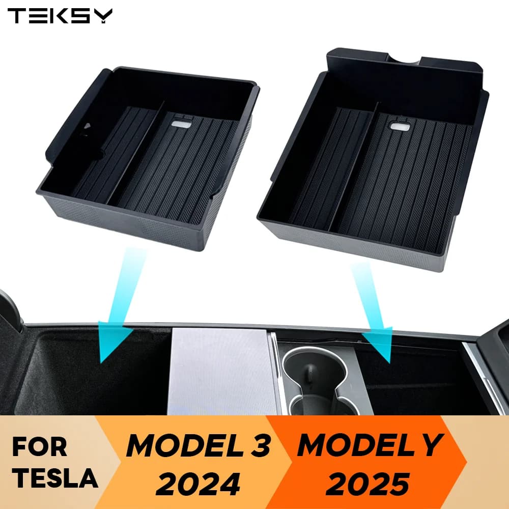 Per Tesla Model Y Launch Juniper 2025 Modello 3 Highland 2024 Console centrale Scatola portaoggetti per occhiali Scatola bracciolo Pad in silicone