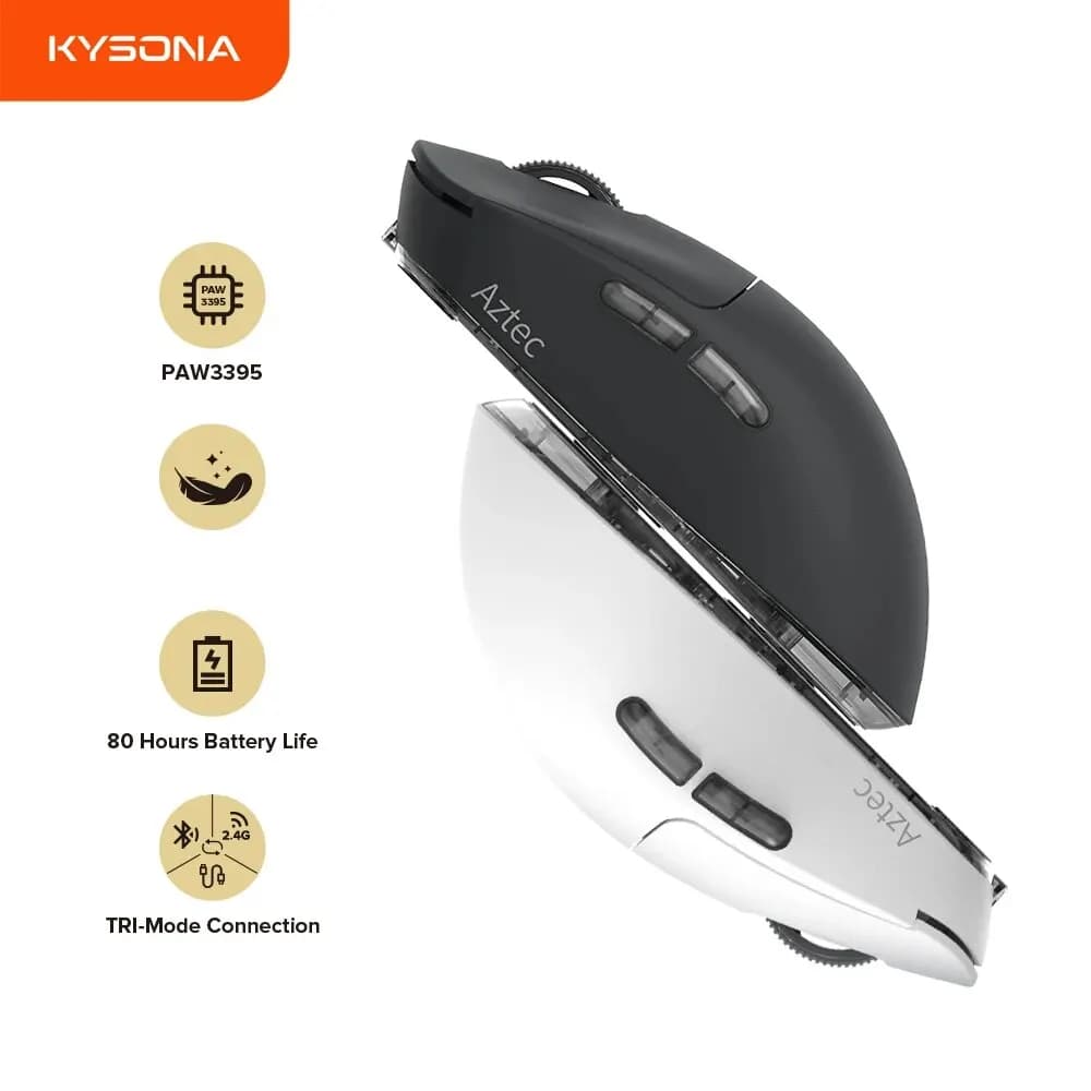 Kysona Aztec PAW3395 Mouse da gioco wireless 55g Ultraleggero 26000 DPI 6 pulsanti 90 milioni di mouse ottici per computer per PC portatile