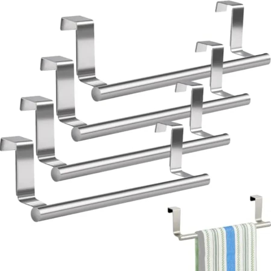 4Pcs Towel Rack for Cabinet, Stainless Steel Over Cabinet Towel Rack, Adjustable Kitchen Towel Holder, Towel Bar Holder for Uni