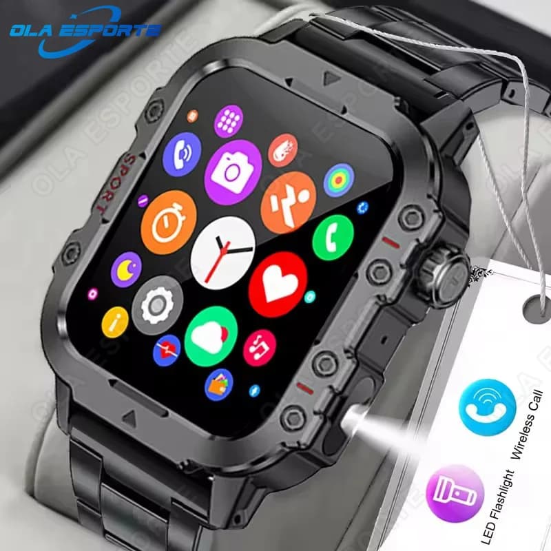2026 New Military Men's Smart Watch Outdoor Sports Health Monitor with LED Flashlight Bluetooth Call Women's Smartwatch HW12