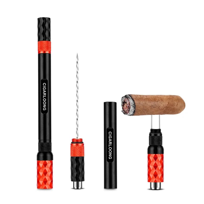 Cuba Metal Cigar Draw Enhancer Tool Smoker Portable Dredge Drilled Cigar Cutter Hole Punch Sharp Cigar Needles Gift Box