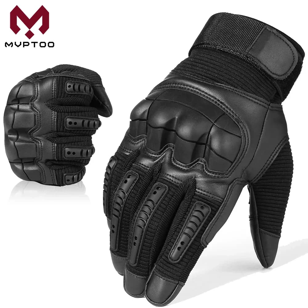 TouchScreen guanti tattici a dita intere in gomma dura Paintball Airsoft Bicycle Combat PU Leather guanto da lavoro da ciclismo antiscivolo da uomo