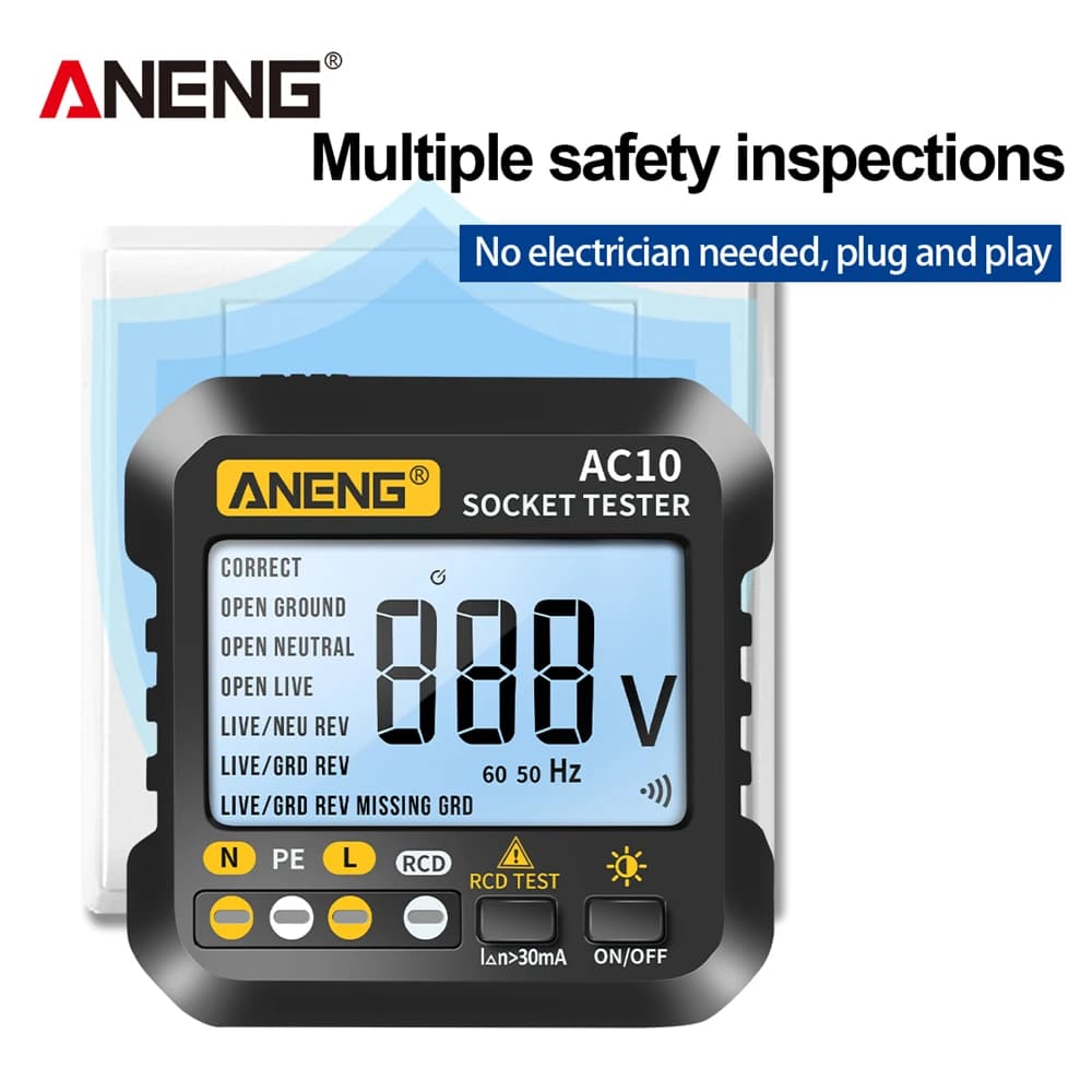Multimeter Plug EU ANENG AC10 Digital Tester Plug Detector Zero Fire Line Polarity Phase Control Phase Detector