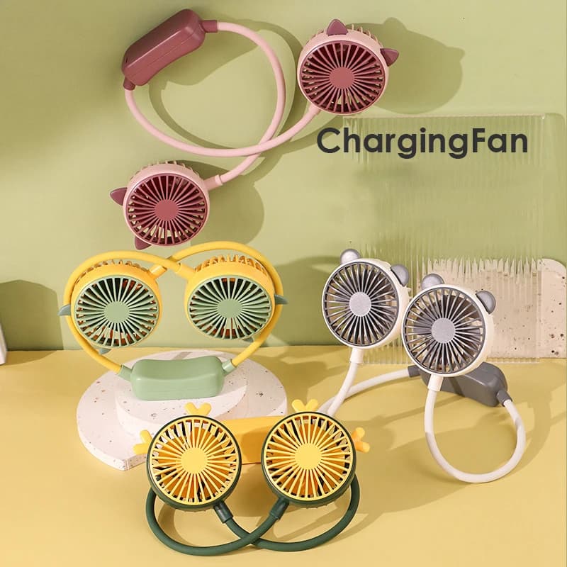 Nuovo cartone animato carino halter neck ricarica USB pieghevole mini ventilatore esterno grande energia eolica ventilatore elettrico accessori di ricarica USB 2025