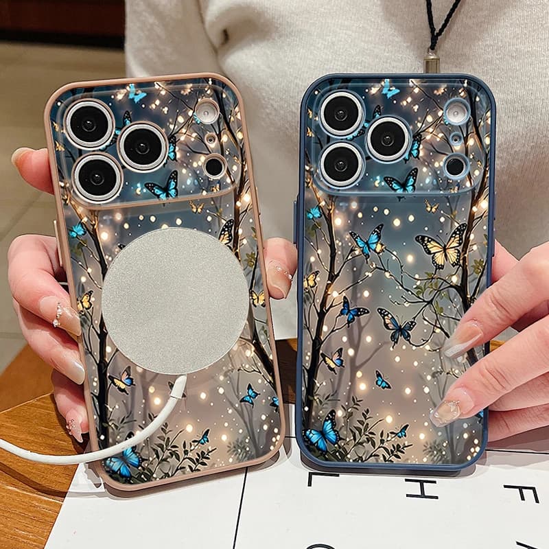 Custodia magnetica per iPhone 17 Pro 16 15 14 13 Pro Max per Magsafe Carica wireless Dream Butterfly Stampata Cover posteriore rigida per PC