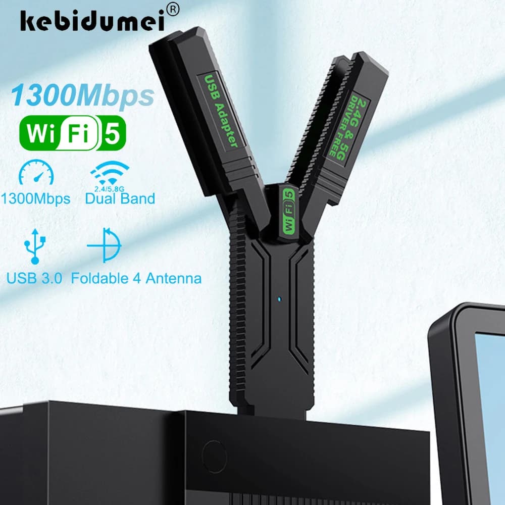 Adattatore USB Wi-Fi Dual Band 1300Mbps 2.4G+5Ghz con 4 Antenne, Dongle Wi-Fi USB3.0 ad Alta Velocità, Ricevitore Wireless per PC/Laptop Win