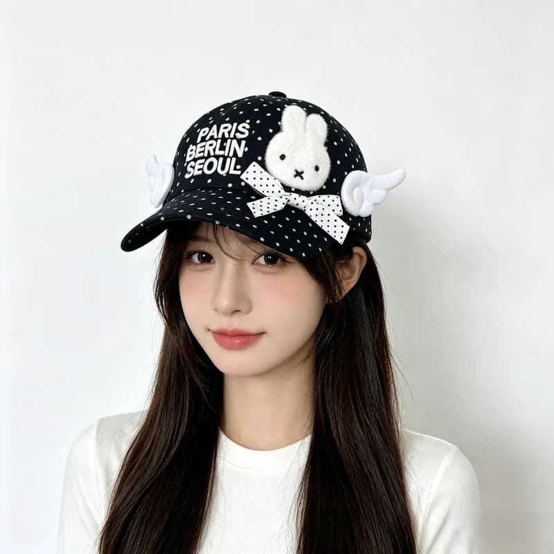 Nuovo Cappello Parasole Giapponese Miffy Rabbit con Ricamo a Pois, in Cotone, Stile Anime Creativo, Cappello da Baseball alla Moda, Set Regalo per Coppie