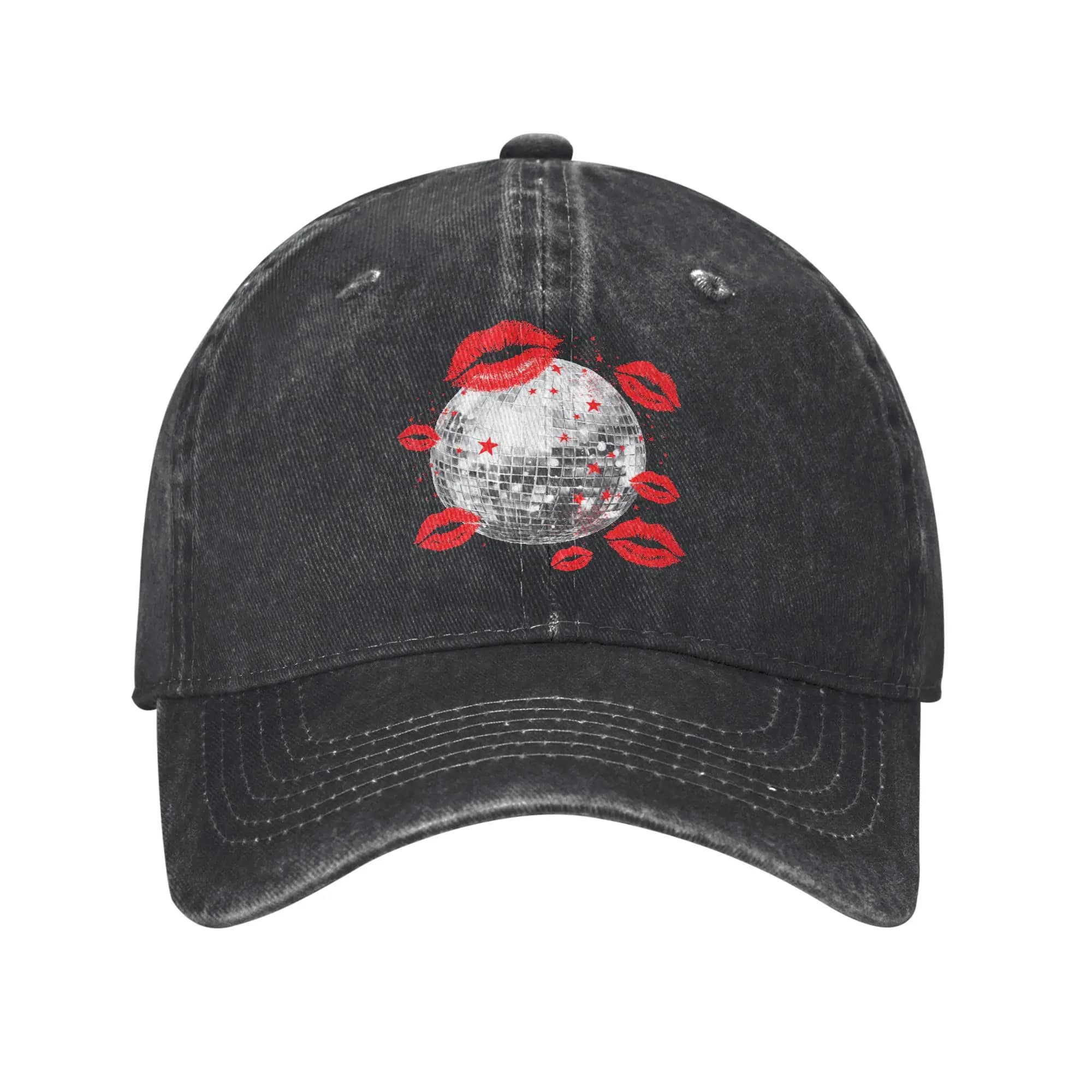 Disco Ball Kissing Lips Baseball Cap Sun Tennis Skate Dropshipping Washed Trucker Hat Couple Women y2k Funny Print Baseball Caps