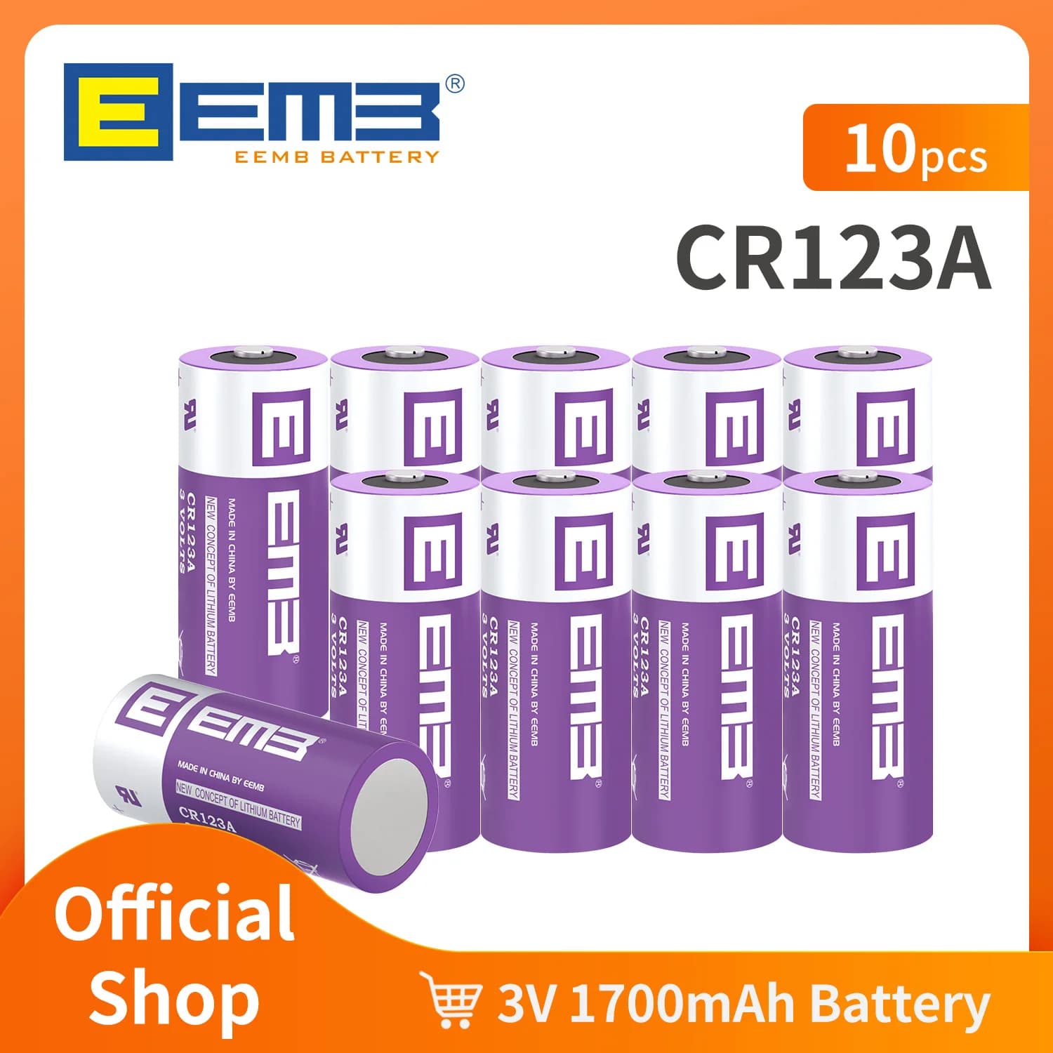 EEMB CR123A Batteria al litio 3V 1700mAh Batteria non ricaricabile per microfoni Rilevatore di fumo per fotocamera Torcia per campanello