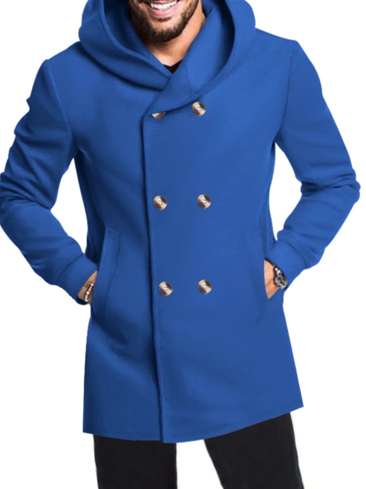 Slimfit Trench Coat Casual Hooded Jacket Business Gentleman Style Polyester Fiber Commuting Autumn Season Double Button