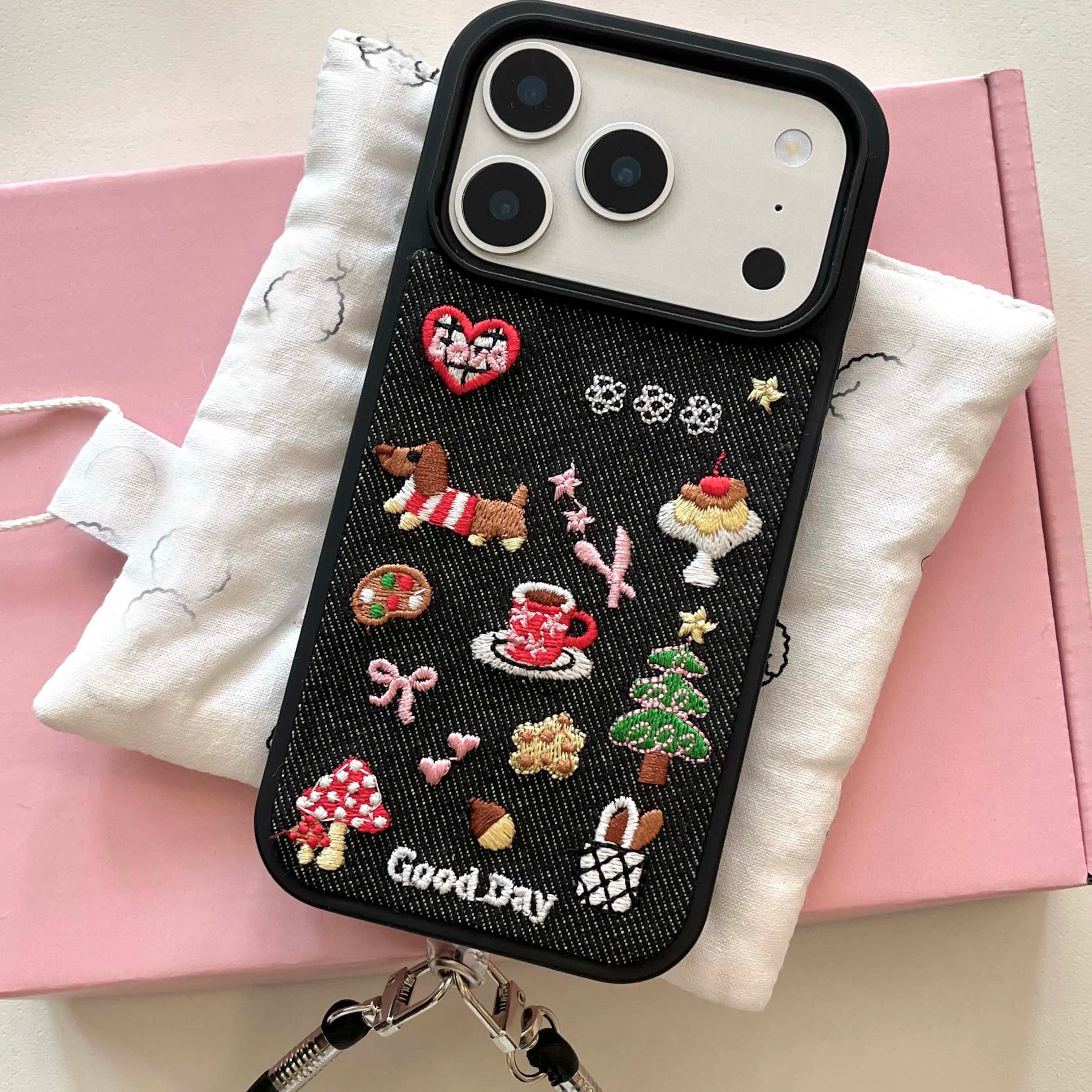 Custodia per telefono relif con fiocco per cani in cartone animato 3D per iPhone 13 14 15 promax 16 17 pro max bella cover posteriore fundas