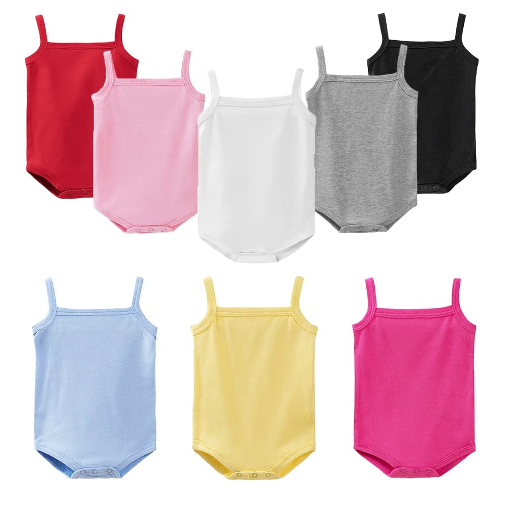 Baby Girls Boys Bodysuit 100% Cotton Sling Vest Newborn Clothes Summer Toddler Plain White Sleeveless Jumpsuit 0 3 6 9 12 18M