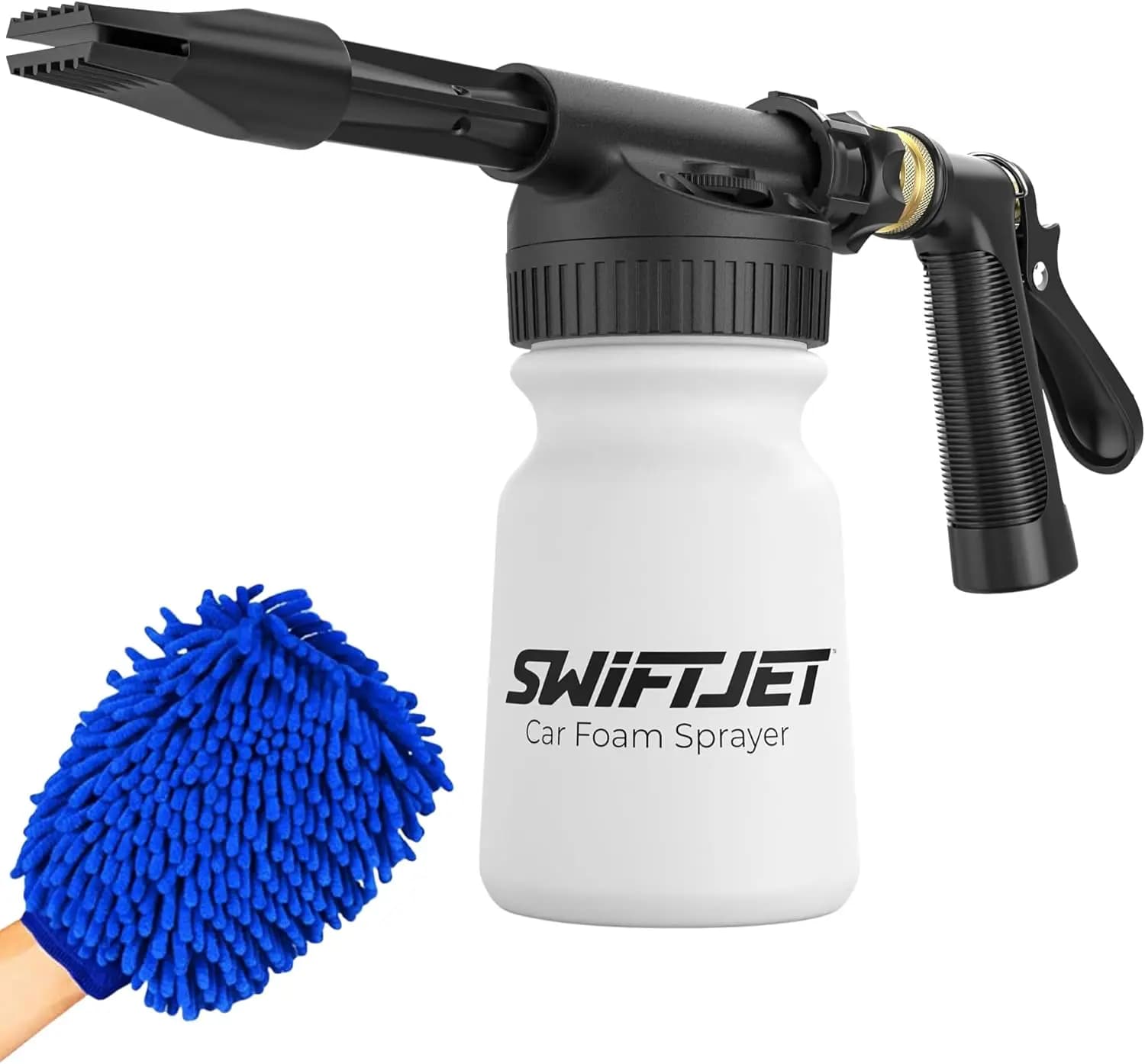 Autowashing foam with microfiber glove - Adjustable foam for garden hose, safe kit for cleaning paint, black color