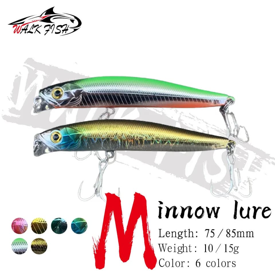CAMMINARE PESCE Minnow Richiamo di Pesca Lancio Lungo Luccio 2 Ganci Esca Dura Full-ictus Tremor Manovella Esca Wobbler Jerkbait Rockfishing