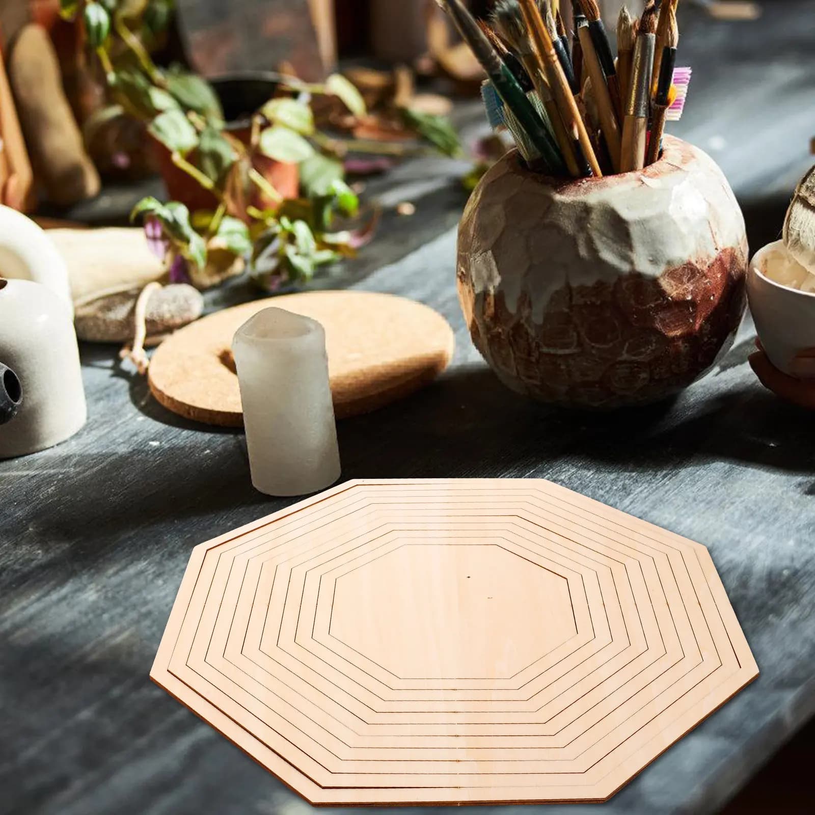 Set di 1 stampo per modellare la pasta modellabile, attrezzi in legno ottagonali per ceramica, set di guide geometriche, strumento fai da te per tagliare e scolpire l'argilla