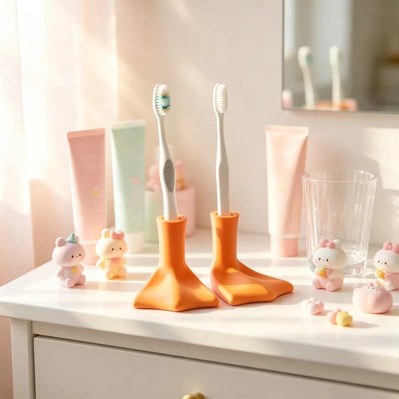 A Pair Of Duck Foot Manual Toothbrush Holders, Creative Duck Claw Shaped Universal Toothbrush Rack, Bathroom Countertop Storage