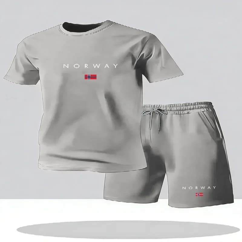 2026 New Men's Casual Short Sleeved Shorts 2-piece Set Urban Street Fashion T-shirt Shorts Set Men's Printed Sportswear