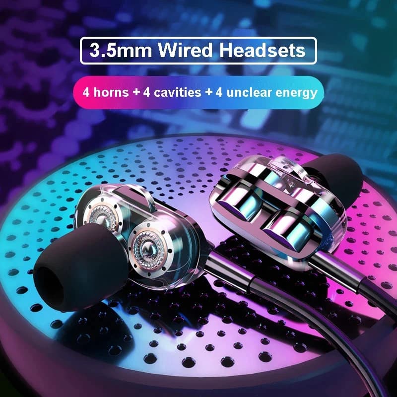 Cuffie Dual Driver cuffie cablate da 3.5mm 9D Stereo Dual Speaker TWS HiFi auricolari con bassi potenti per Xiaomi Redmi auricolari Huawei
