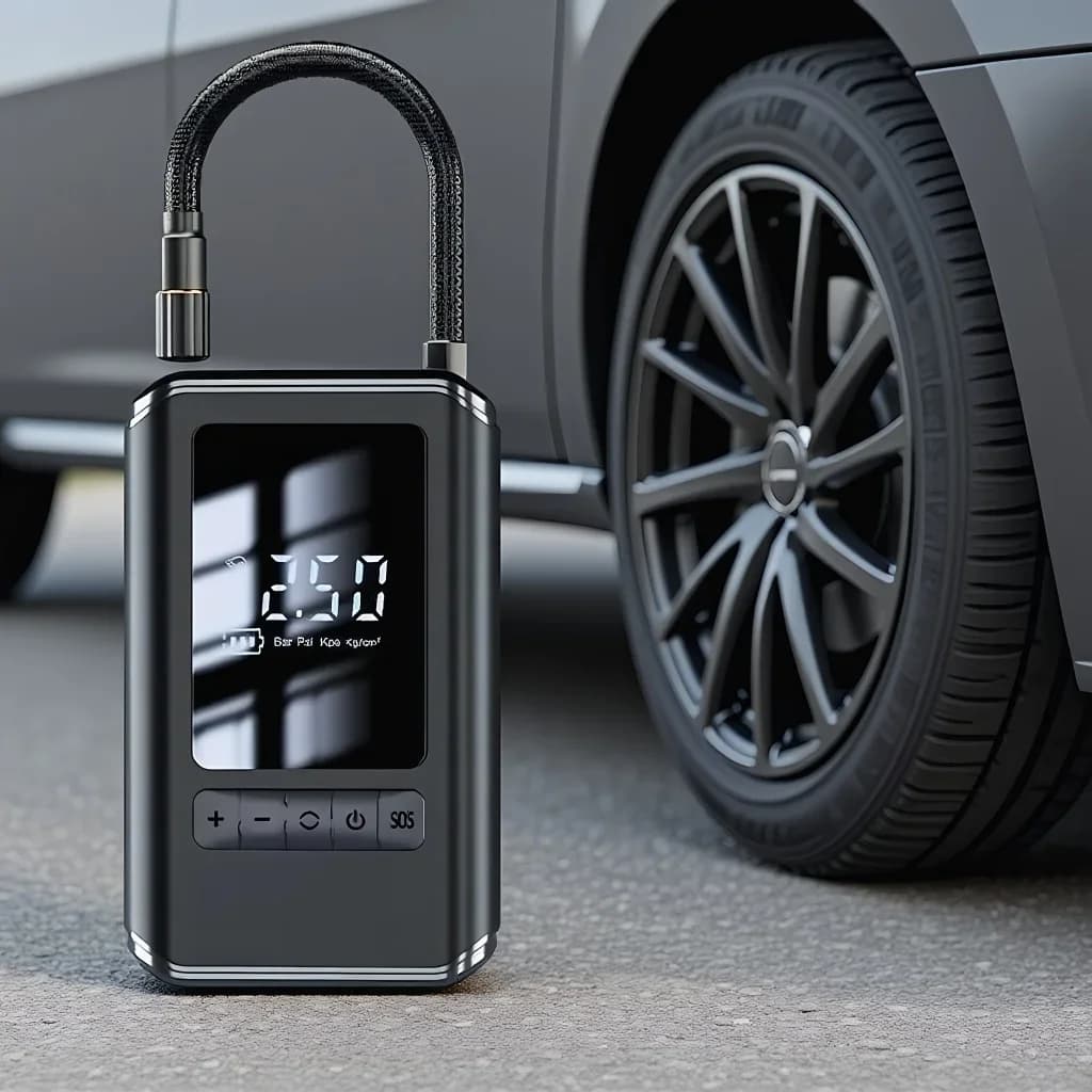 Pompa d'Aria Elettrica Portatile con Batteria da 4000mAh, Gonfiatore Pneumatici Wireless Ricaricabile con Display Digitale e Luce LED