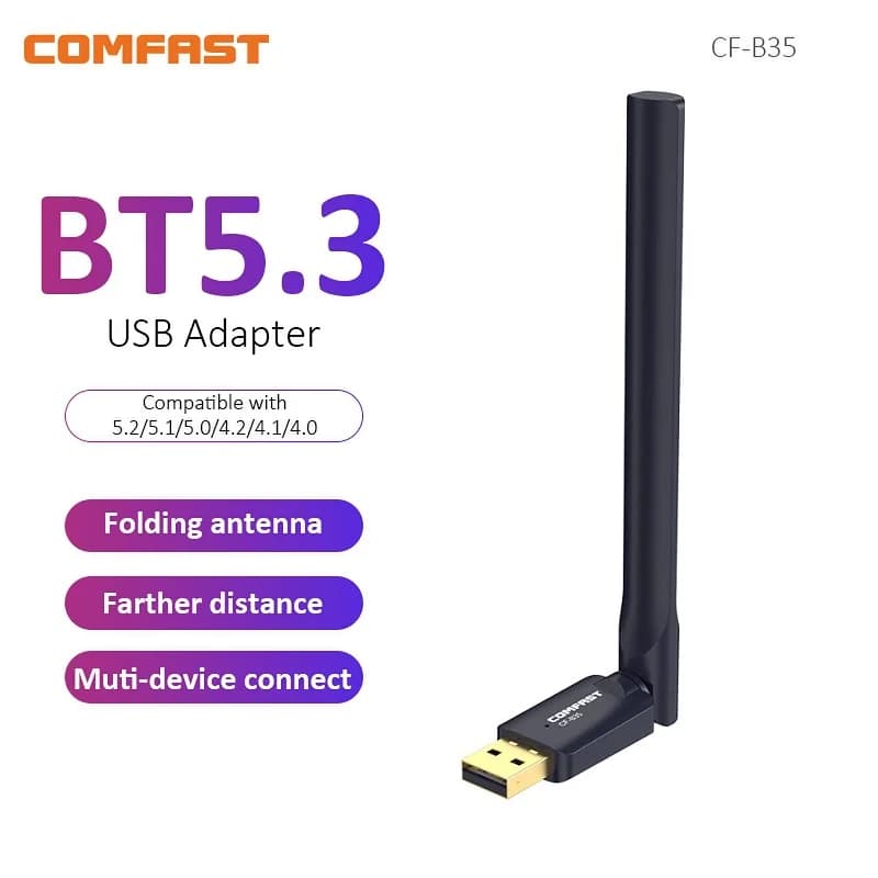 Comfast Adattatore USB BT5.3 Dongle wireless Ricevitore adattatore per cuffie wireless senza driver 2.4G per PC portatile Windows 8.1/10 /11