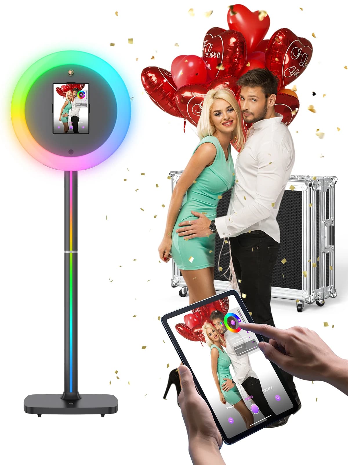 Ipad Photo Booth Machine for Parties Events with RGB Ring Light Portable Photobooth Machines APP Control Photo Booth Machine