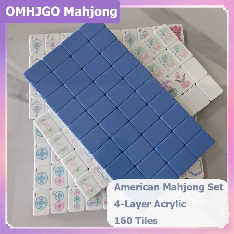Nuovo Set di Mahjong Americano Blu Cielo a Quattro Strati in Acrilico, 160 Tessere, Portatile per Viaggi e Feste Familiari, Regalo Sorpresa