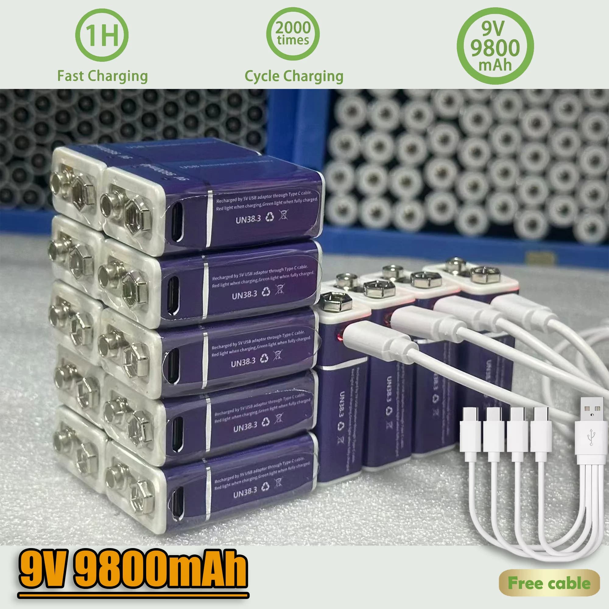 Batteria ricaricabile originale agli ioni di litio da 9 V con porta di tipo C, per multimetro, microfono, giocattolo, uso KTV, potenza di lunga durata