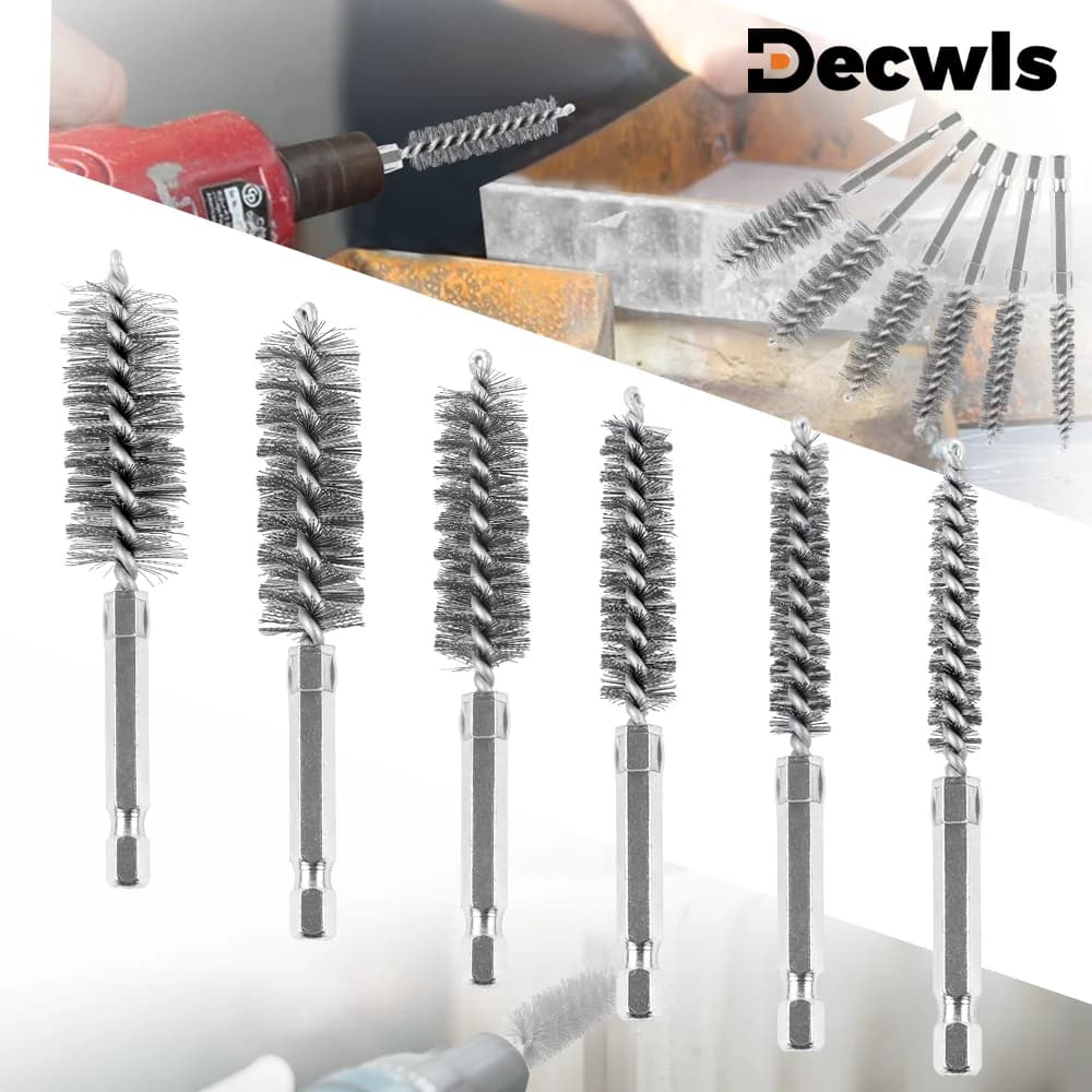 6/12Pcs Stainless Steel Wire Brush,Drilling Cleaning Brush Set, 1/4 Inch Hexagonal Handle, Grinding Polishing Rust Removal Tools