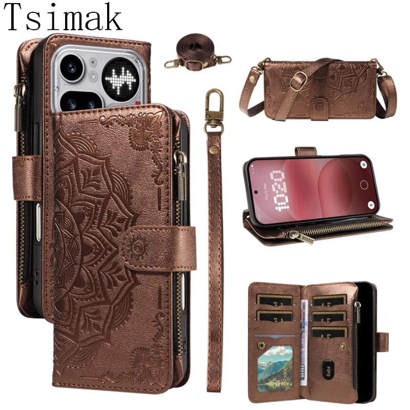 Leather Case For Nothing Phone 3 3A 4A Pro CMF Phone 2 Pro Phone3A Phone4A A059 A069 Cover Zipper 9 Card Wallet Flip Bag Coque