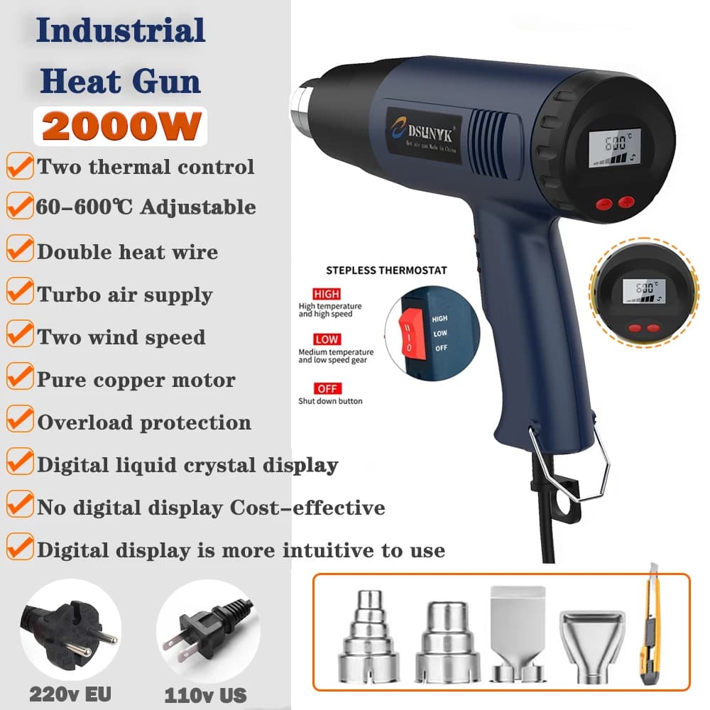 Construction Hair dryer with Lcd 2000W Heat Gun 110v 220V Powerful Thermal Gun Mini Hot Air Gun
