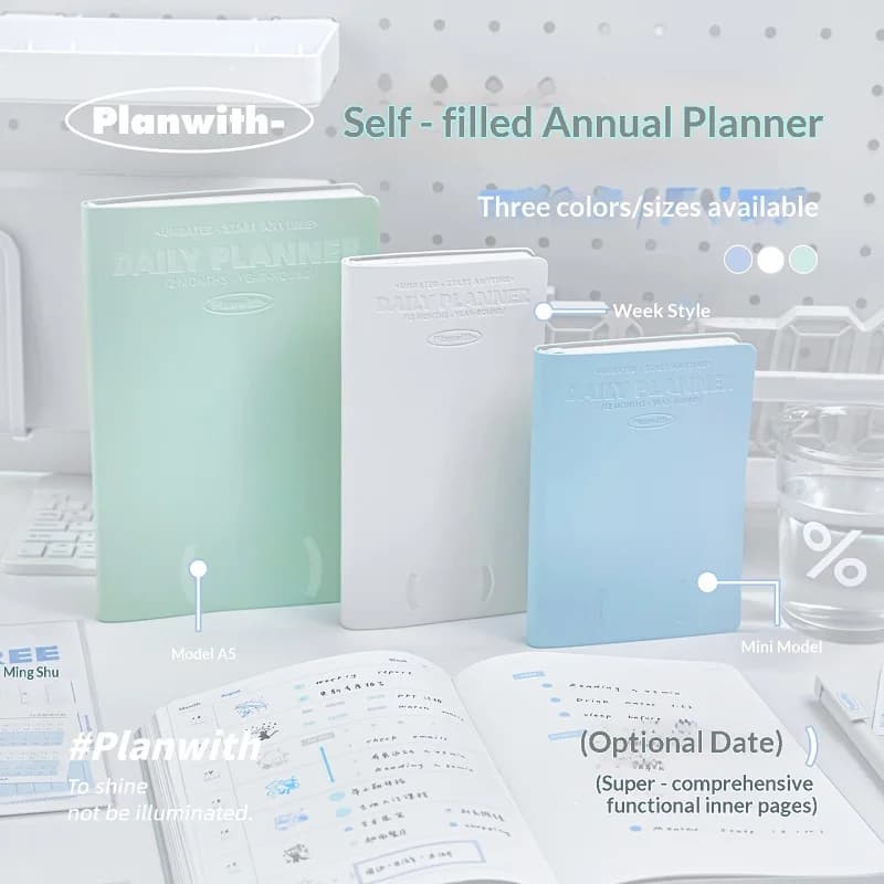 Planwith Undated Daily Planner 100g Cloud Paper 12 Monthly Plans 53 Weekly Pages A5 Notebook Stickers Manual Organizer Journal