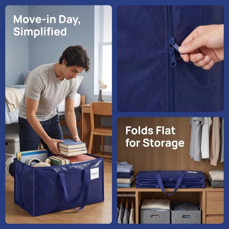 6 Pack Extra Large Moving Bags Heavy Duty with Zippers & Carrying Handles, Durable Storage Bags Moving Boxes for Closet Organize
