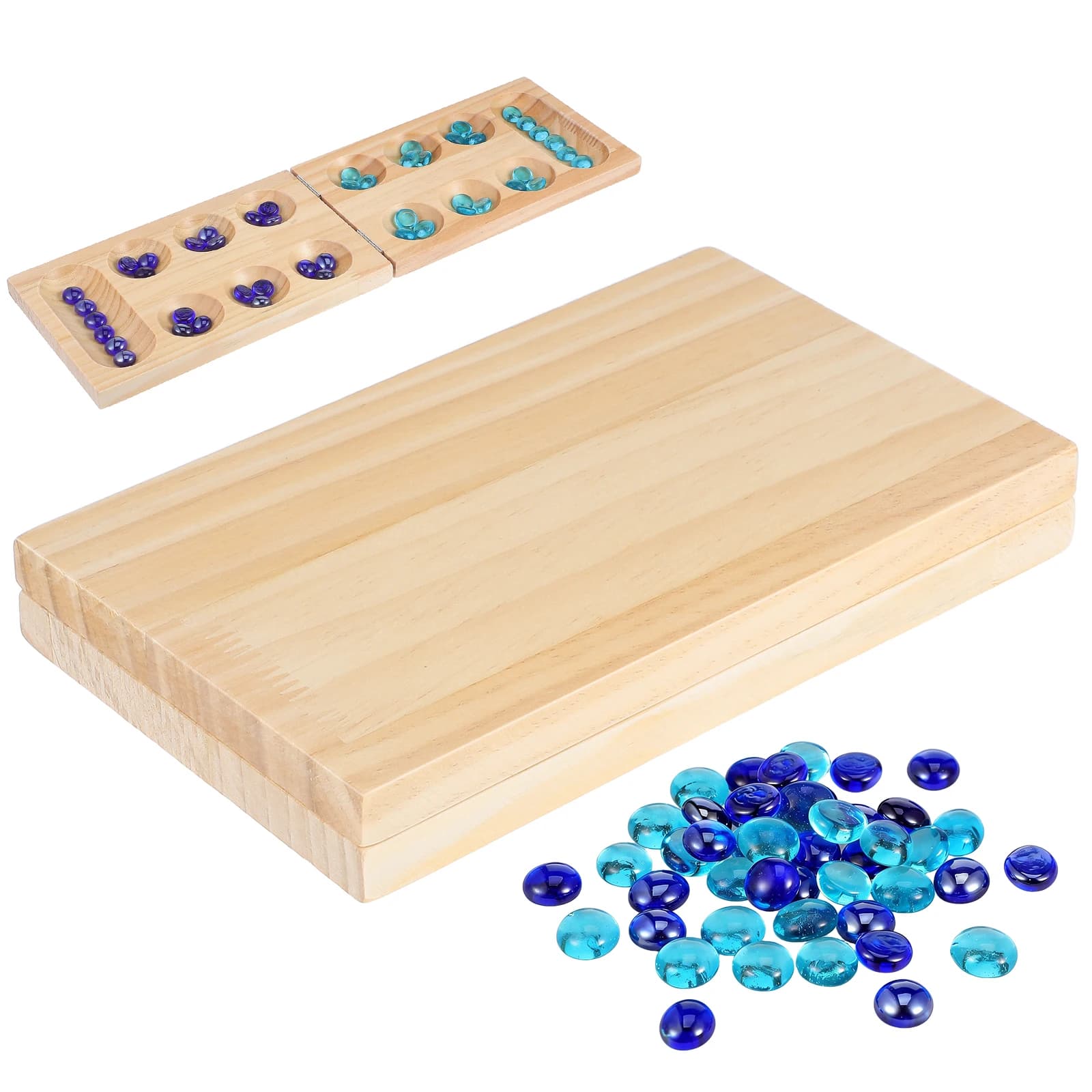 Set da Gioco Mancala Pieghevole in Legno, Scacchi con Pietre Preziose, Leggero e Portatile, Gioco da Tavolo per Famiglia
