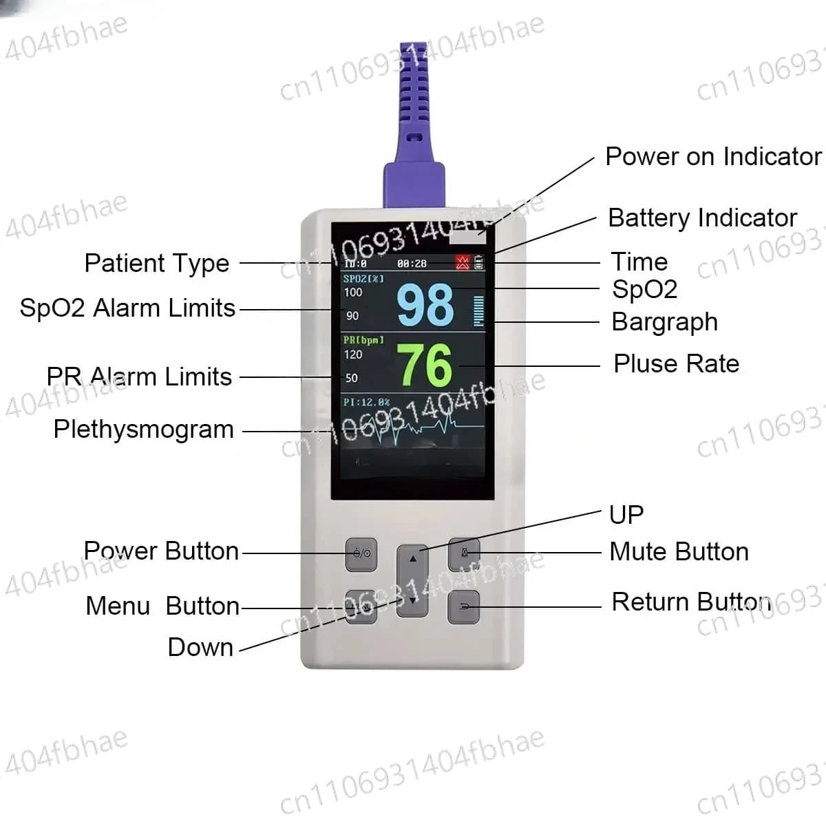 Cardiaca Frequency and SPO2 Saturation Pulse Oximeter with Memory