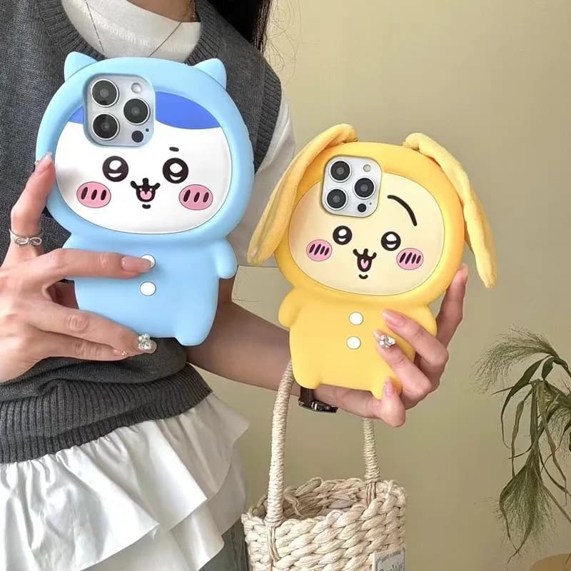 Cartoon 3D Pajama Usagi Hachiware Phone Case for iPhone 17 Pro Max 16 15Plus 14 13 12 11 Soft Silicone Chiikawa Shockproof Cover
