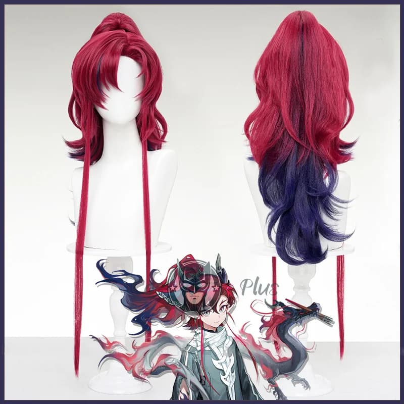 Arknights Yu Parrucca Cosplay Crimson Rosso Sfumato Forte Blu Parrucche Coda di Cavallo Uomini Donne Ragazze Protezione Della Parrucca Gratuita Festa di Carnevale Giochi di Ruolo