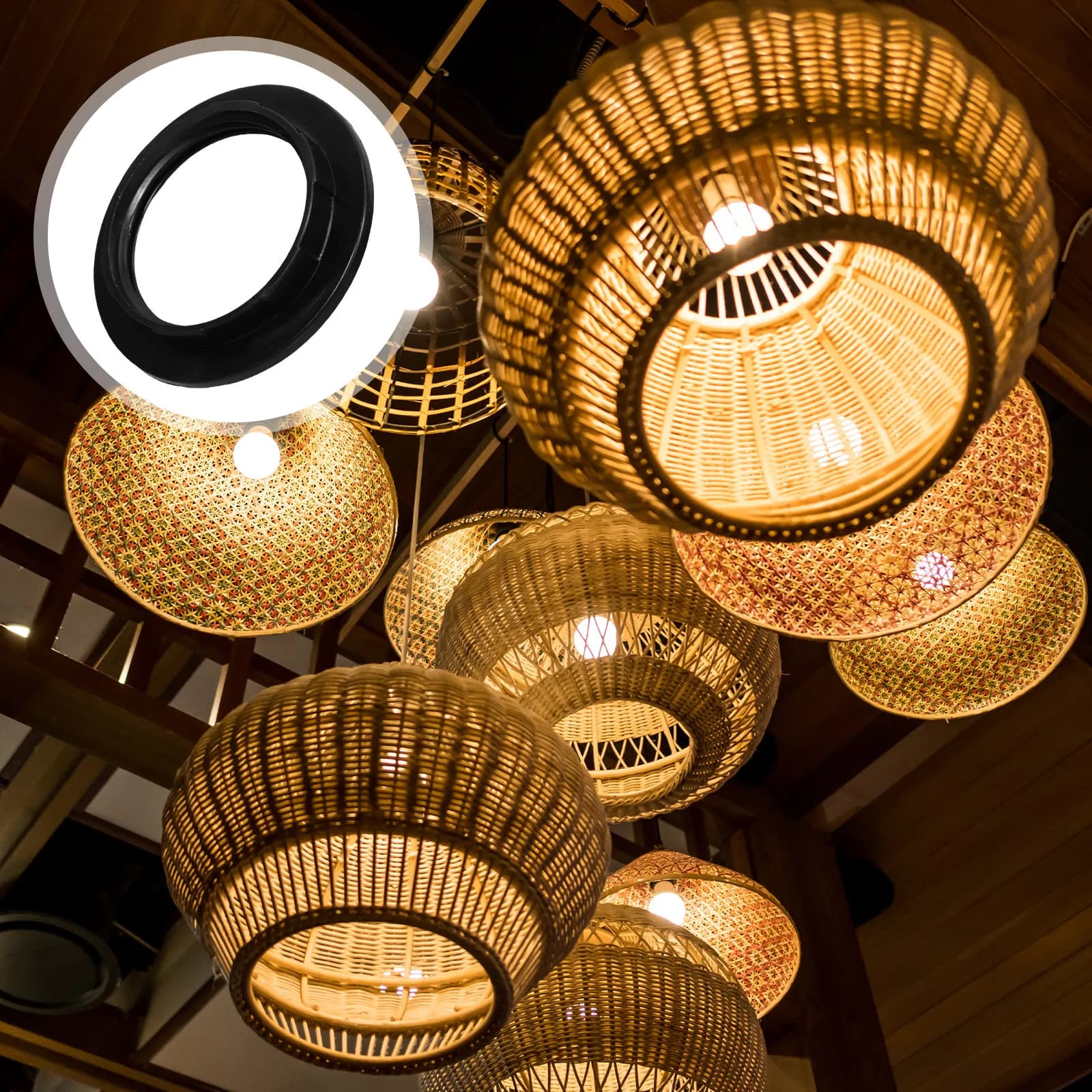 E27 Lamp Shade Retaining Ring Plastic Socket Collar Ring for Glass Fabric Metal Lampshades Floor Wall Pendant Sconce Vanity