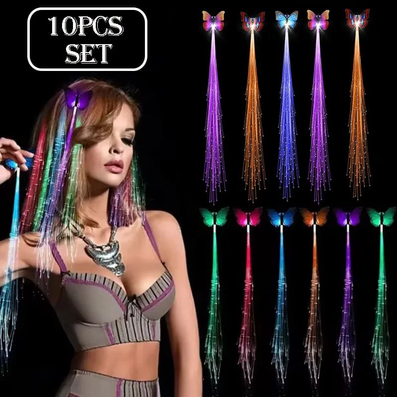 10 fermagli per capelli a forma di farfalla, luminosi e colorati, accessori luminosi per trecce, ideali per serate in discoteca, matrimoni e feste, per ragazze e donne.