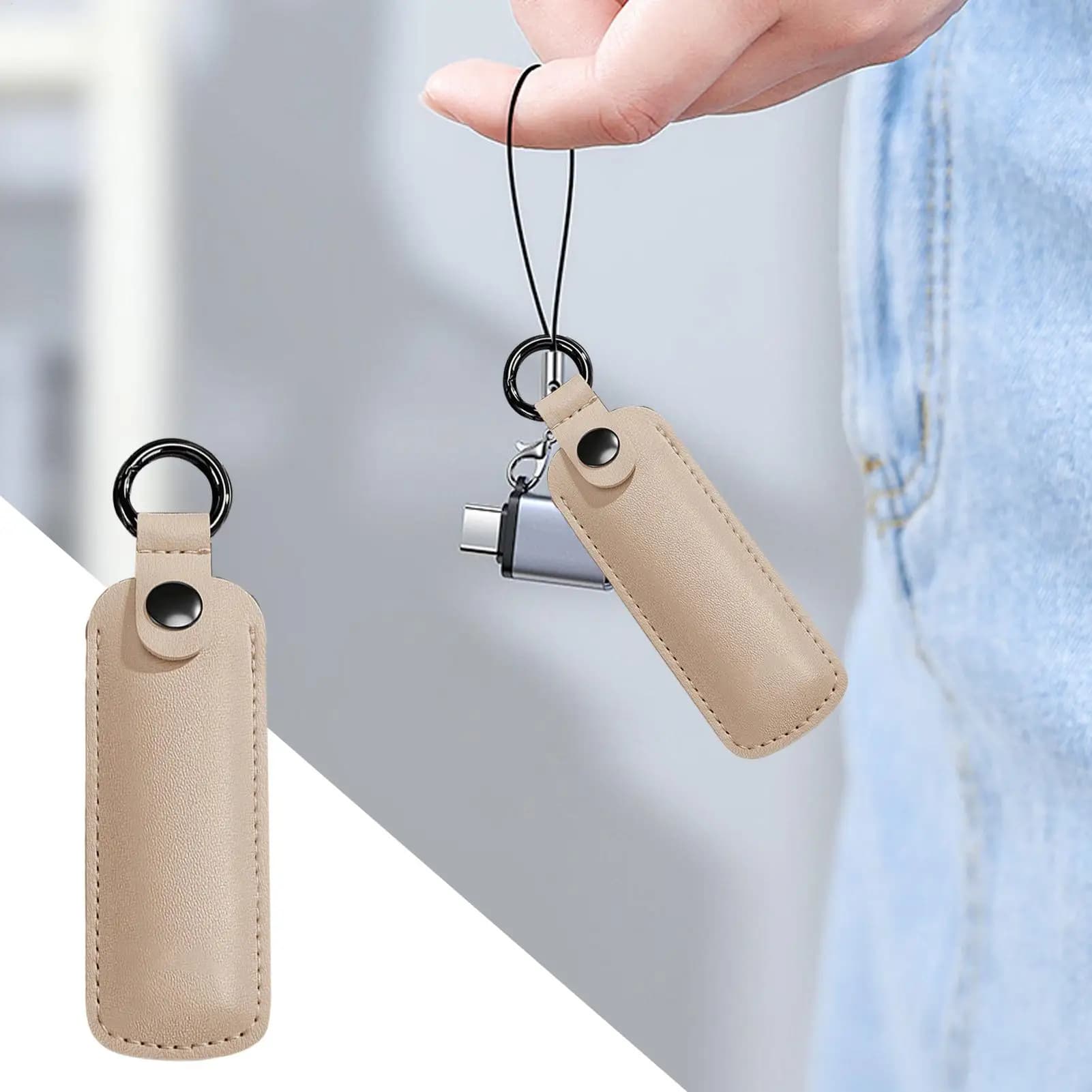 Custodia Protettiva in Pelle PU per Chiavetta USB, Borsa Portaoggetti Anti-Smarrimento con Portachiavi, Piccola, per Ufficio e Proprietari di Immobili