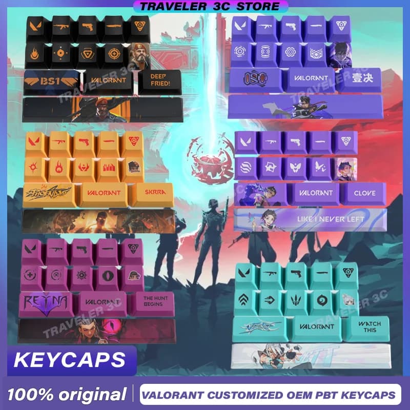 VALORANT Theme Customized Thermal Sublimation OEM Height Keycaps Mechanical Keyboard Laptop Gaming Office Gamer Keycap In Stock