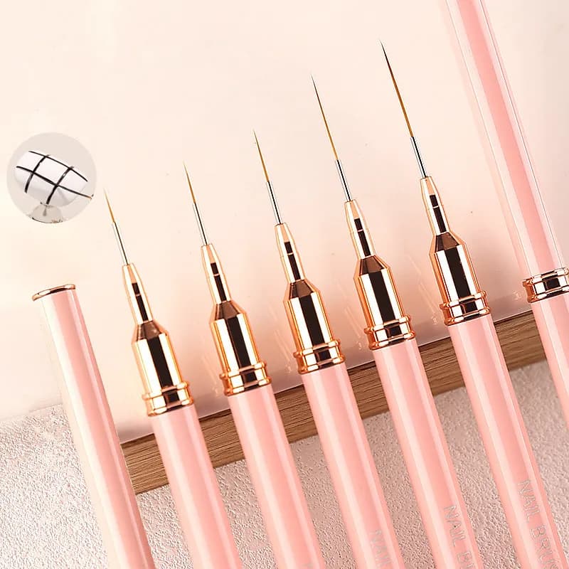 Set di 1/5 Pennelli per Nail Art, Pennelli Allungati per Linee e Strisce, Penna per Disegno e Pittura UV Gel, Strumento Professionale per Manicure